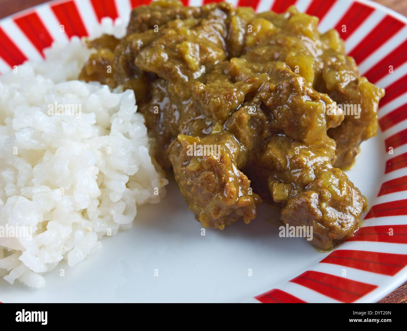 Indian Beef Curry with with basmati rice Stock Photo