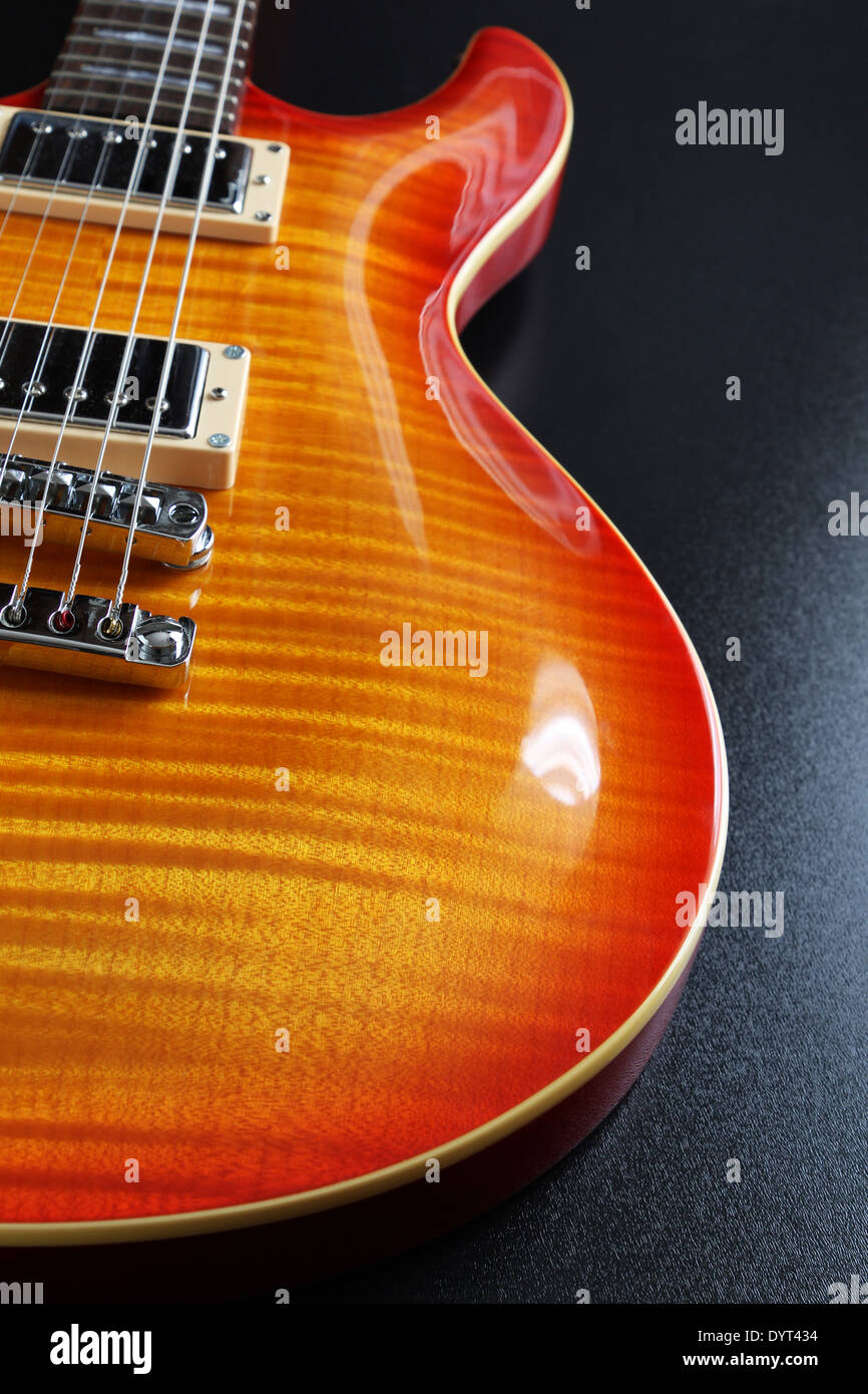 Electric Guitar Closeup on Black Stock Photo