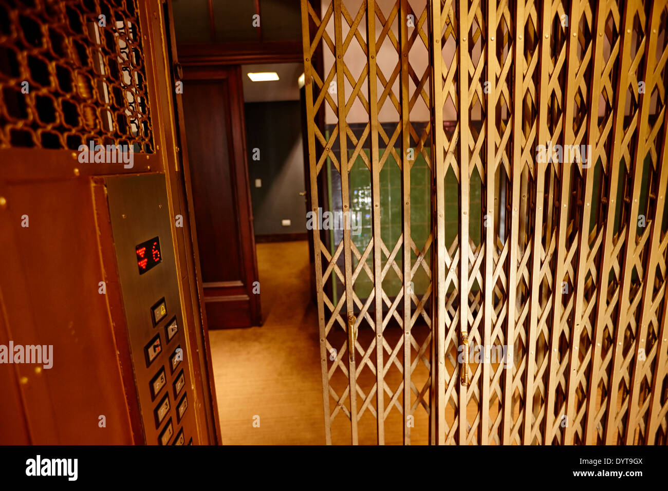 old metal cage elevator in art deco building Buenos Aires Argentina Stock Photo
