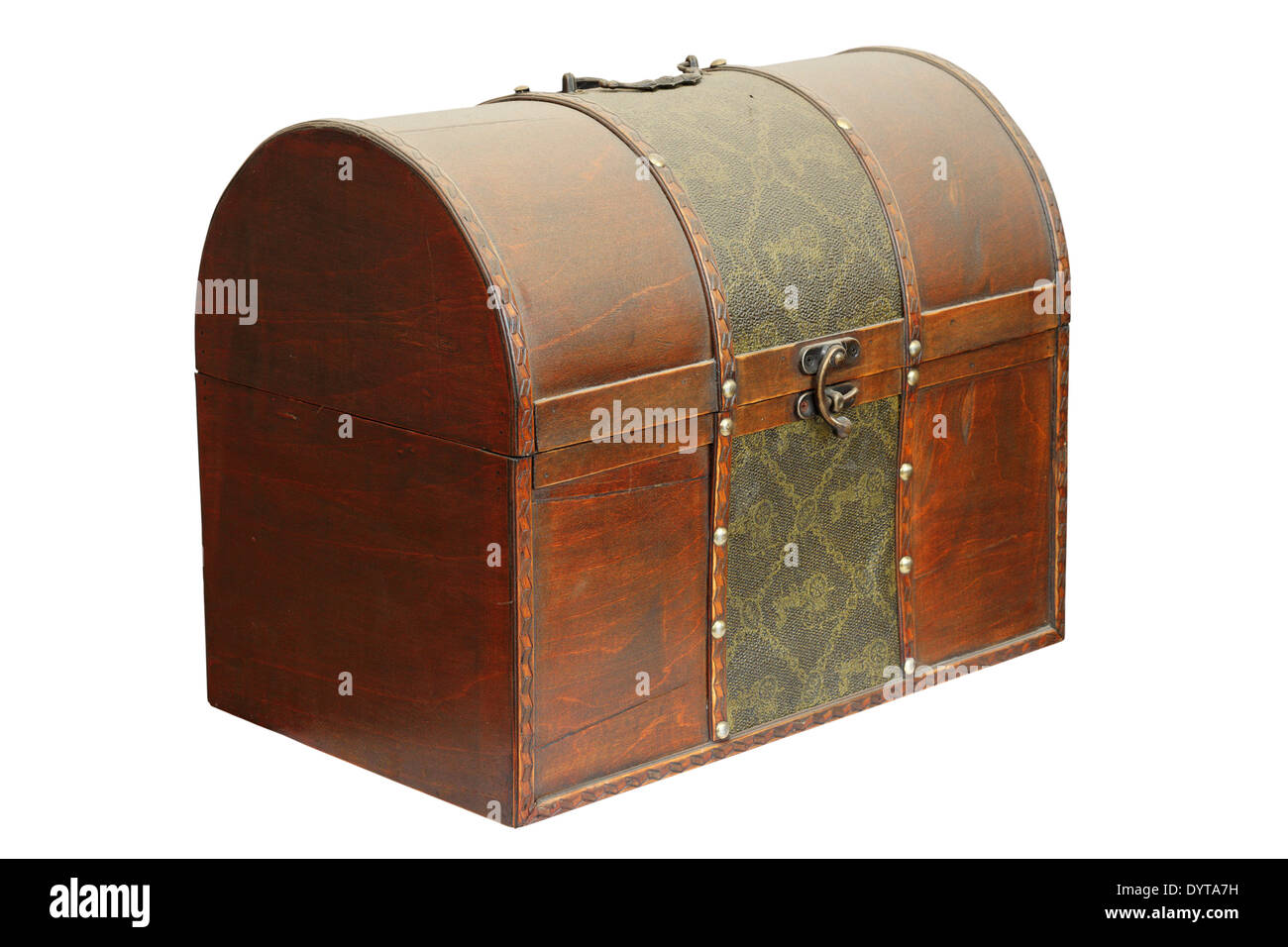 closed old wooden treasure box isolated over white Stock Photo