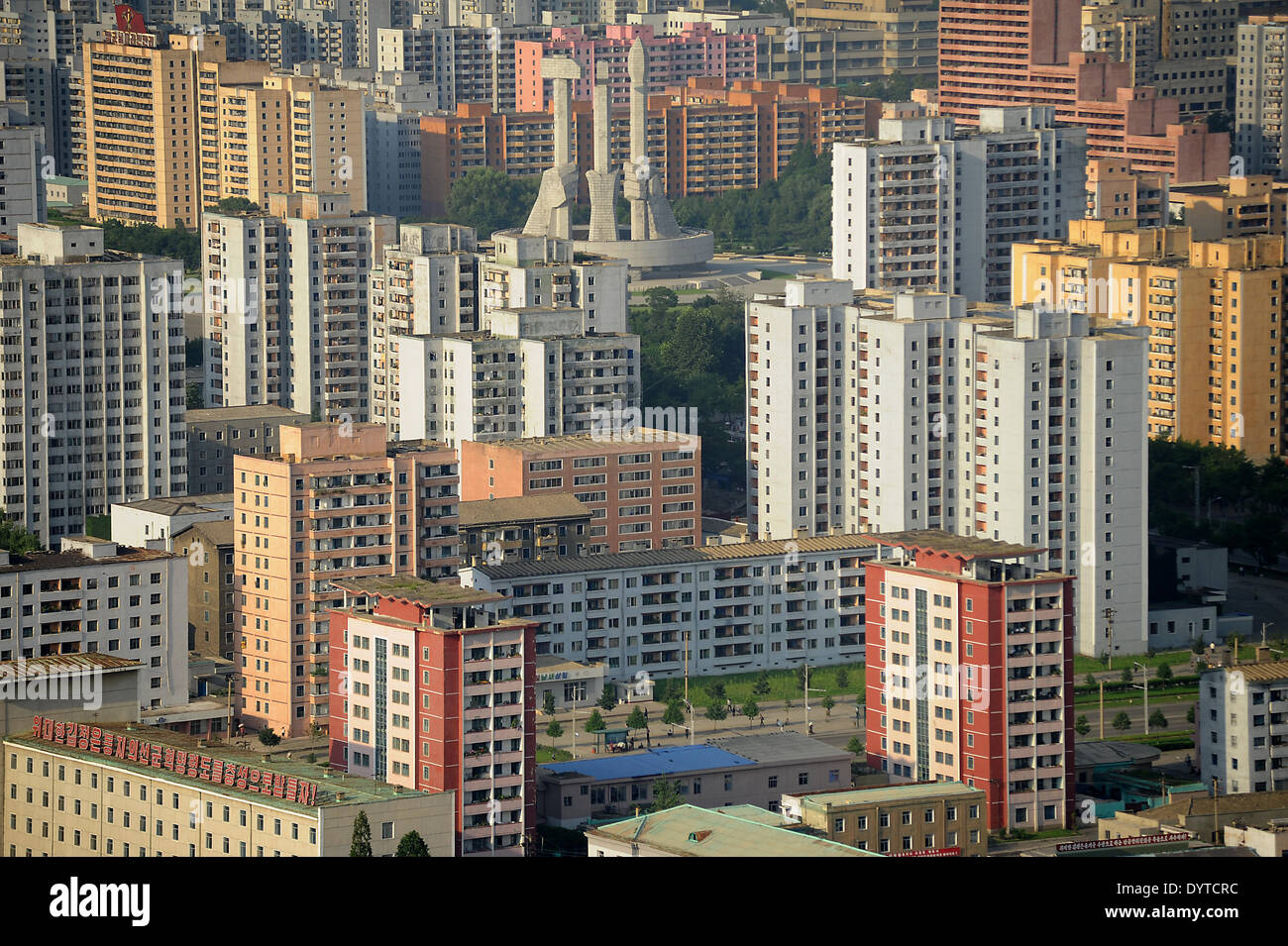 An aerial view of a residential downtown area of Pyongyang Stock Photo