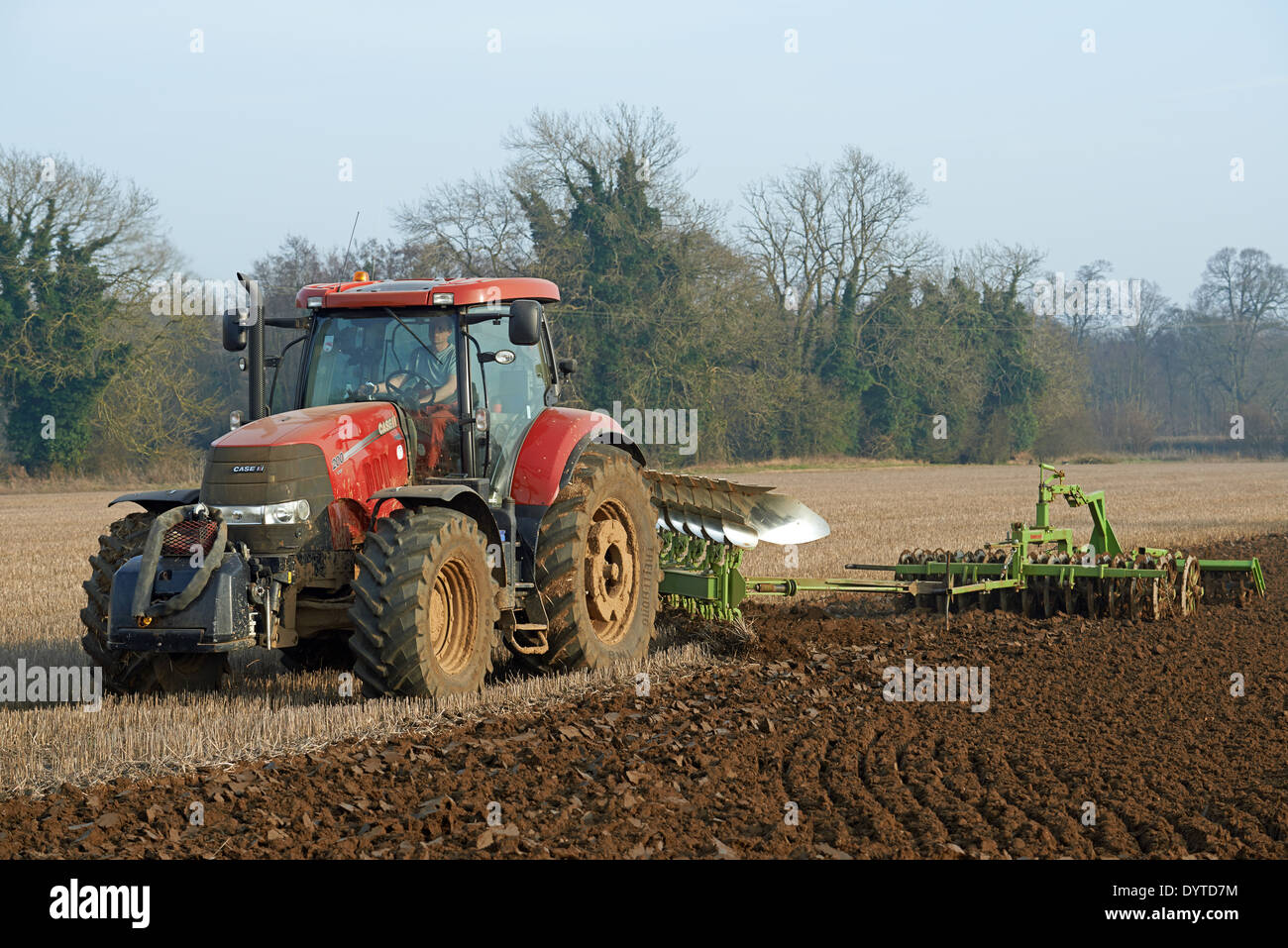 Farmland in Suffolk being cultivated Stock Photo