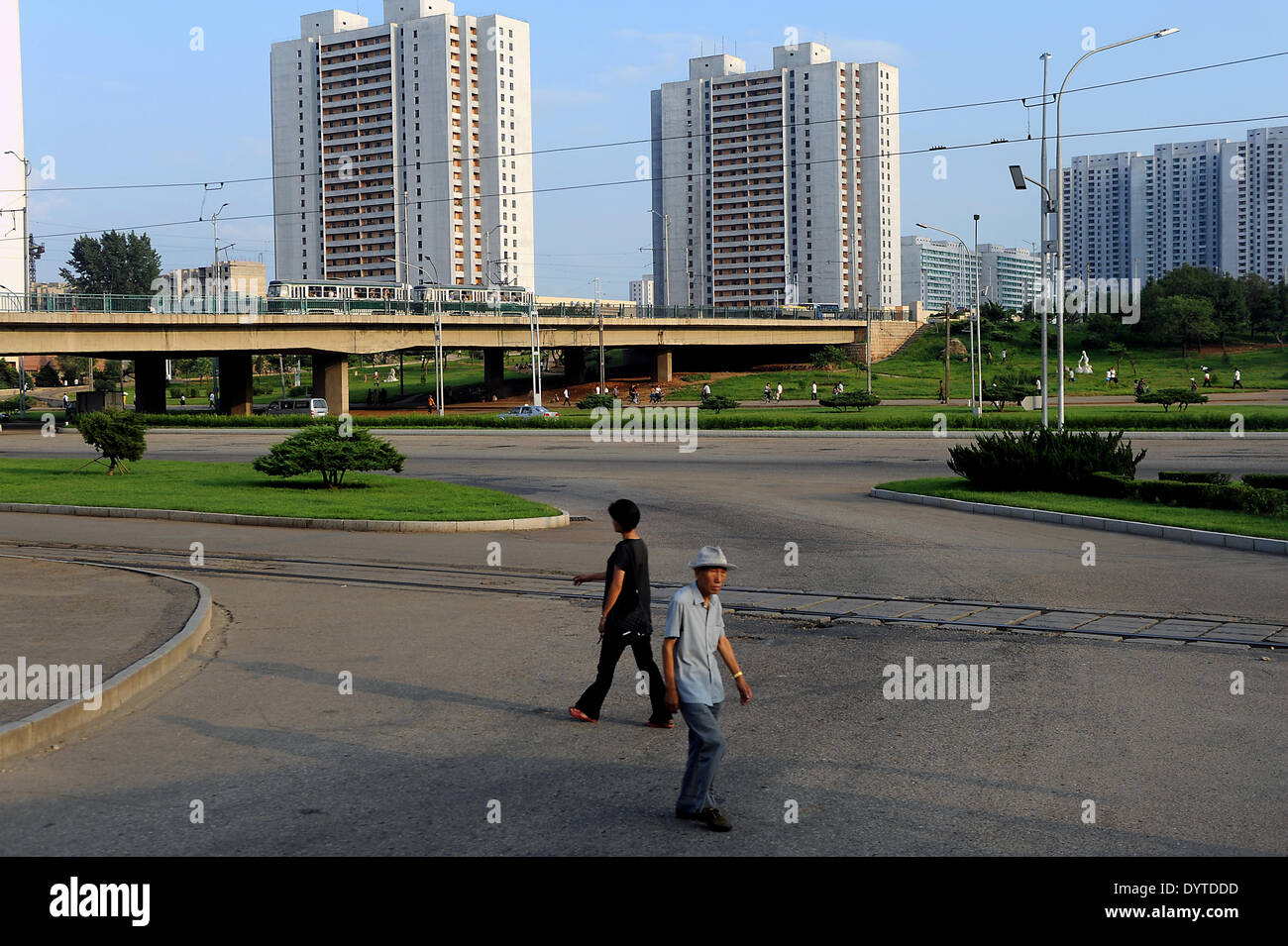 Two pedestrians in Pyongyang Stock Photo