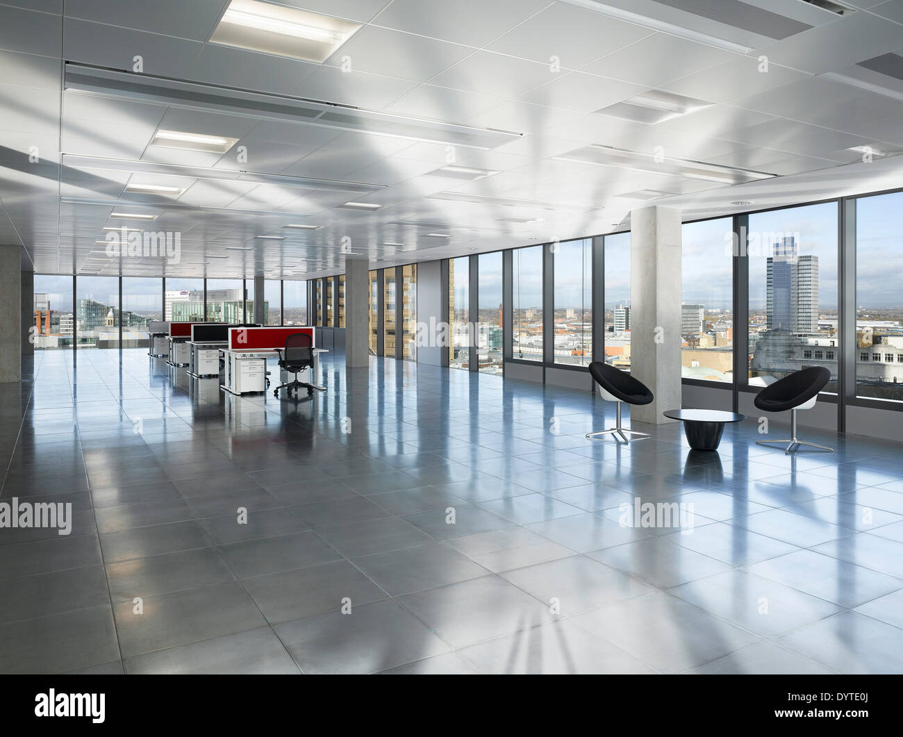 Desks and chairs in office space, No.1 New York Street, Manchester