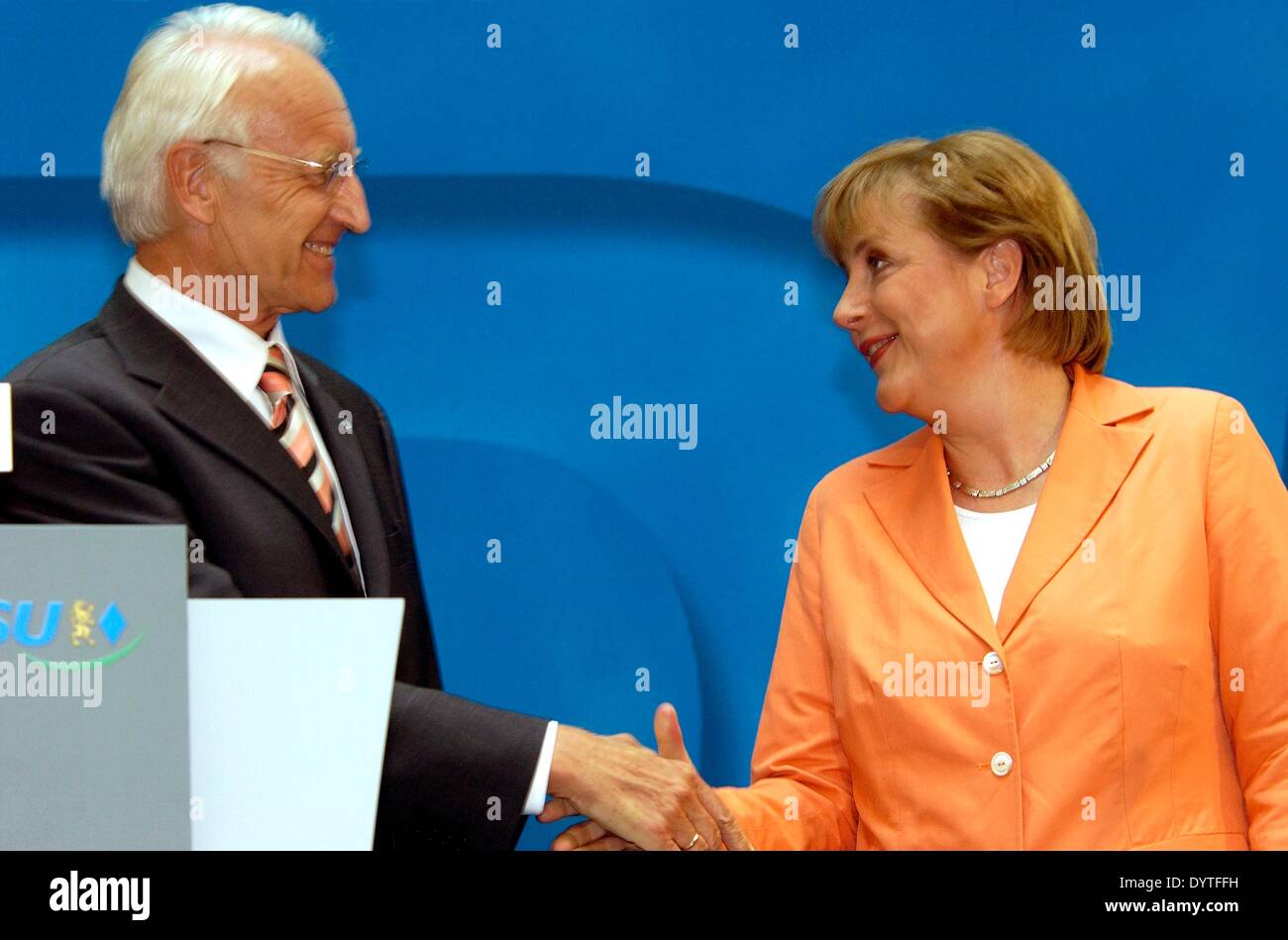 Angela Merkel and Edmund Stoiber at the announcement of Merkel as chancellor candidate of the Union, 2005 Stock Photo