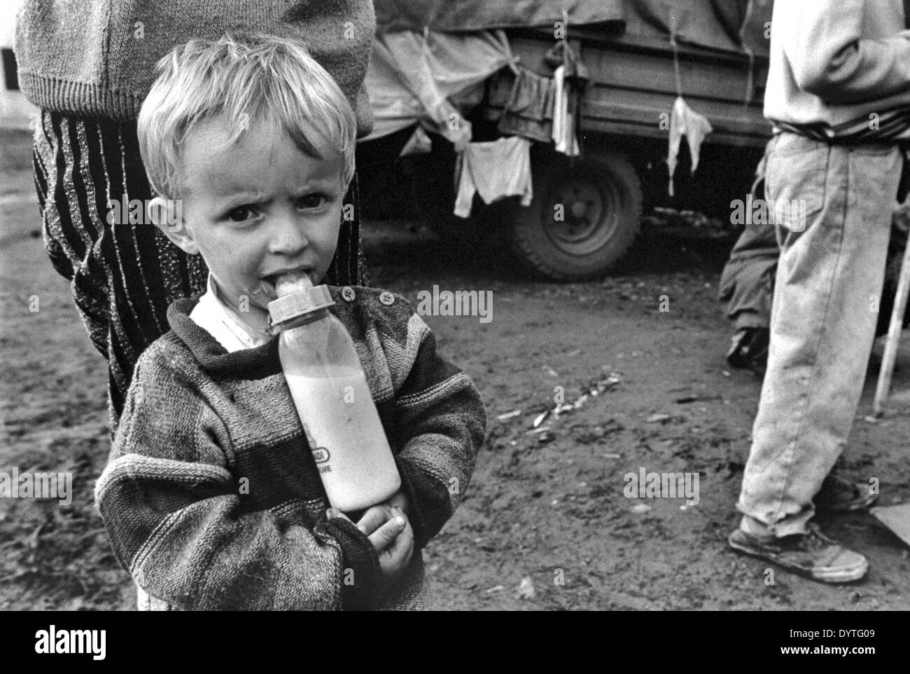 A refugee child from Kosovo in Albania Stock Photo