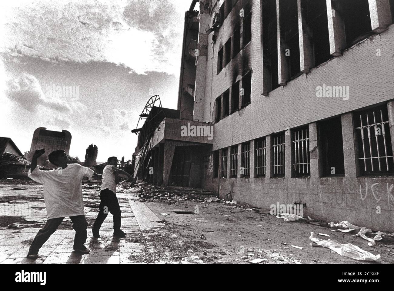 A destroyed building in Kosovo Stock Photo