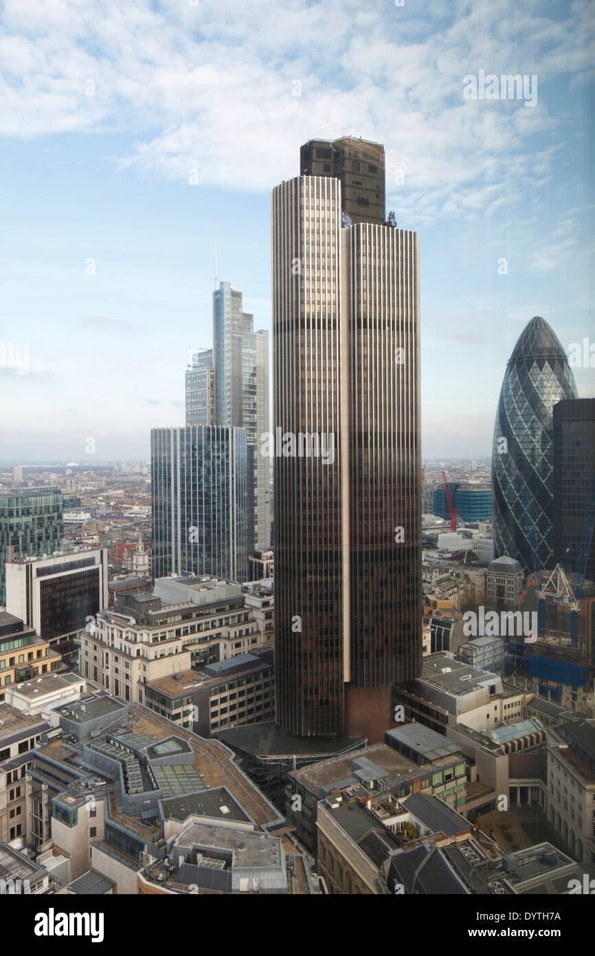 View over city of London towards Tower 42, formerly the Natwest tower, Heron tower & The Gherkin Stock Photo