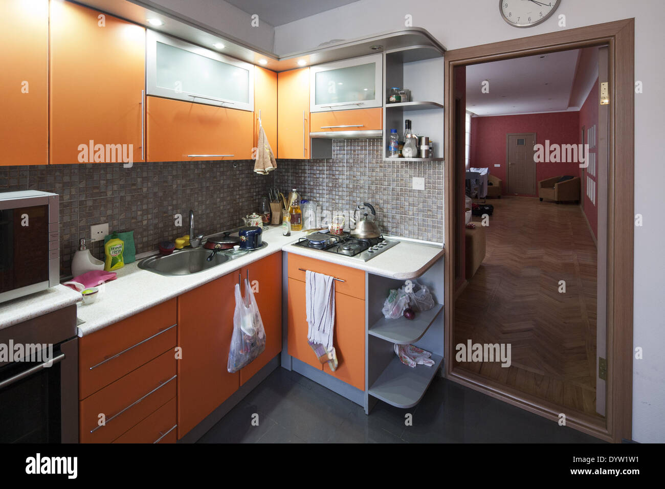 Recently renovated kitchen shortly befor its (house) demolition Stock Photo