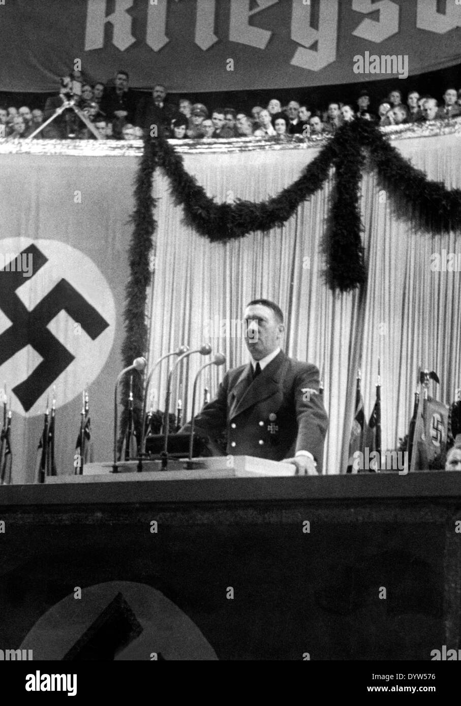 Adolf Hitler during a speech at the Berlin Sports Palace, 1939 Stock Photo