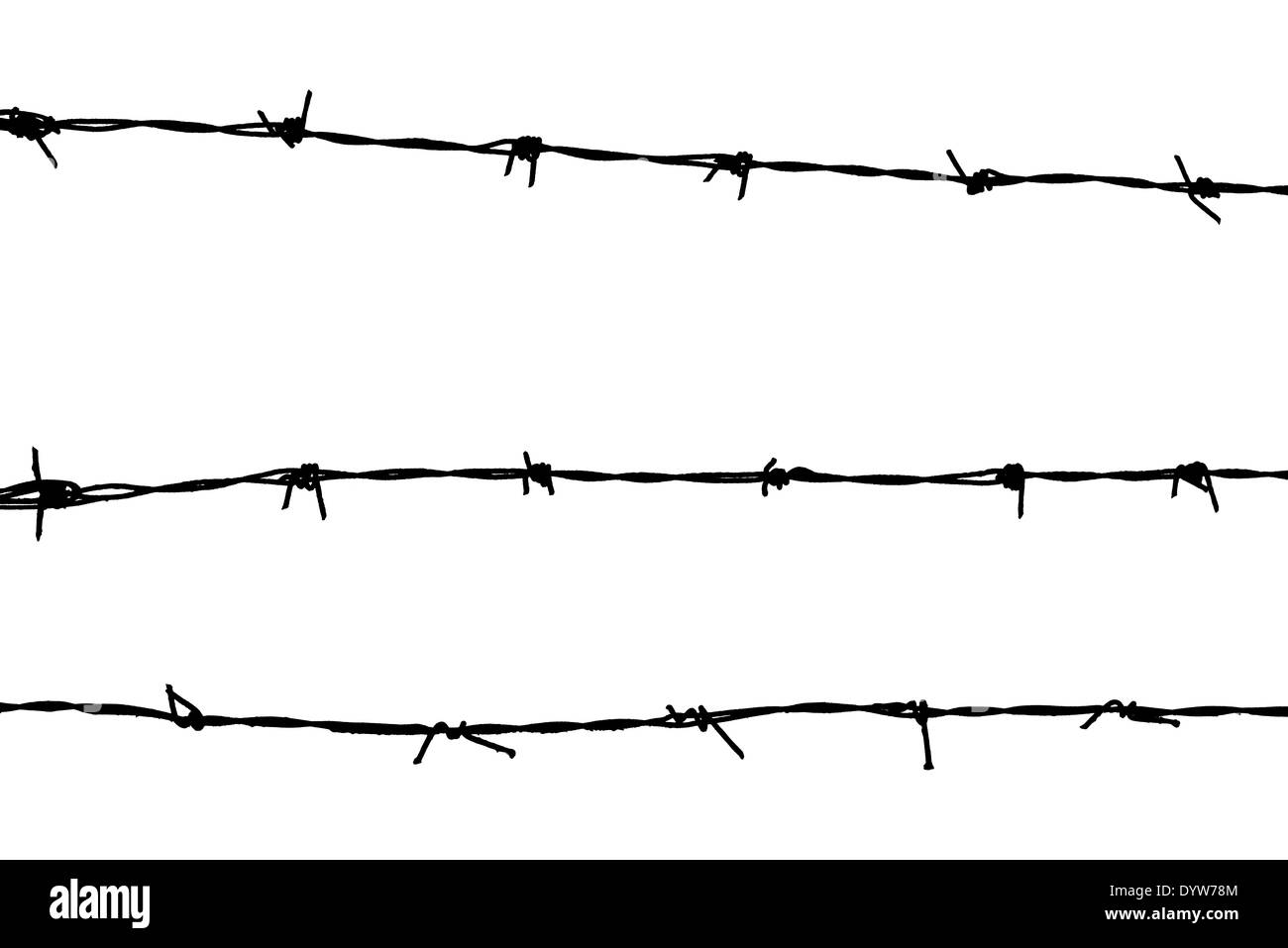 Silhouetted barbed wire on white background Stock Photo