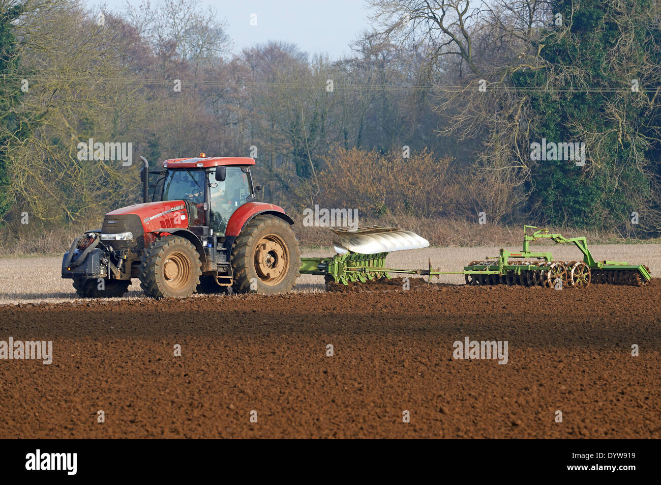 Farmland in Suffolk being cultivated Stock Photo