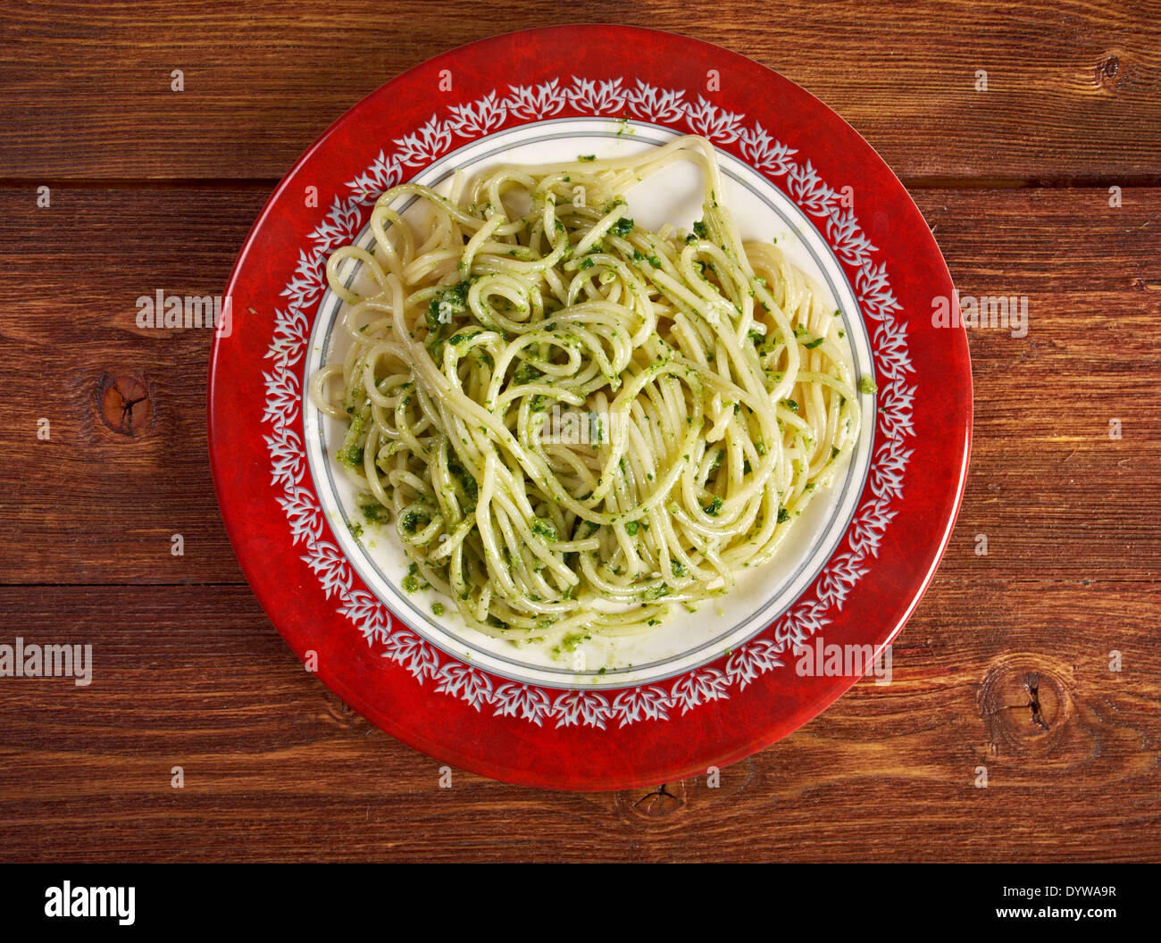 Italian pasta spaghett with Pesto Genovese Stock Photo