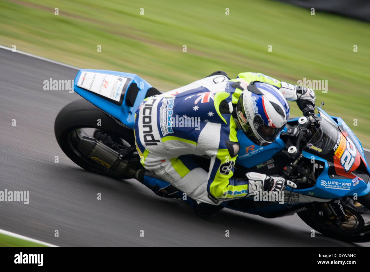 british superbike speeding around Oulton park race circuit during a practice day on the 25/04/2014 Stock Photo