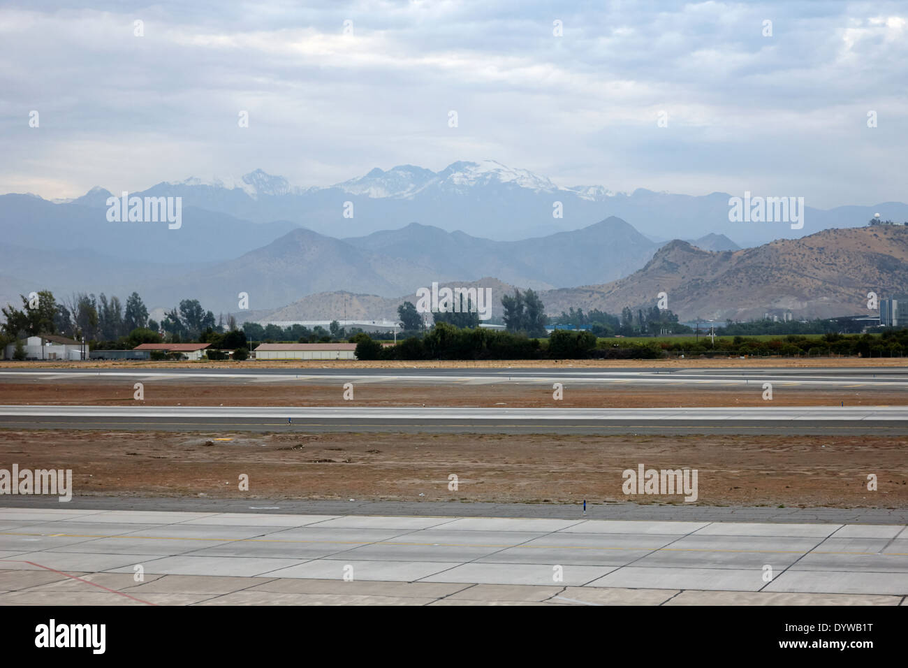 Runways and coastal mountain range at Comodoro Arturo Merino Benitez International Airport Santiago Chile Stock Photo