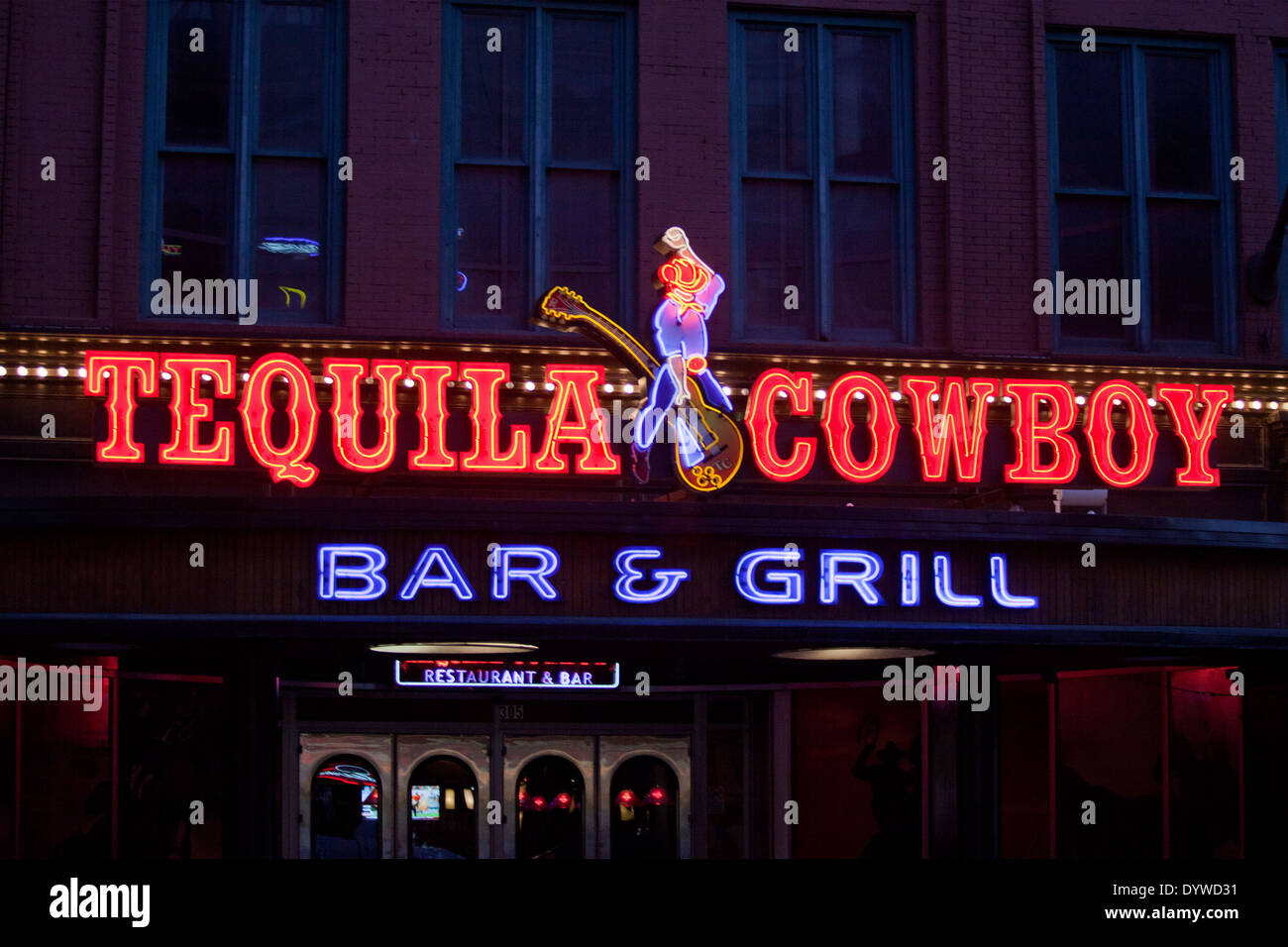 Tequilla Cowboy sign on lower Broadway Nashville Tennessee Stock Photo