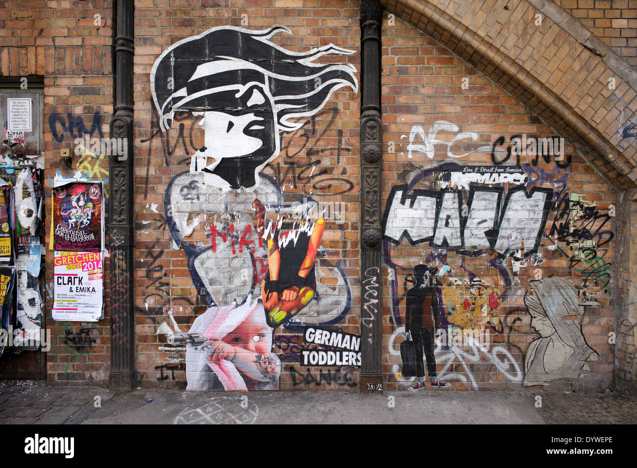 Berlin, Germany, graffiti and paste -up on the facade of the S ...