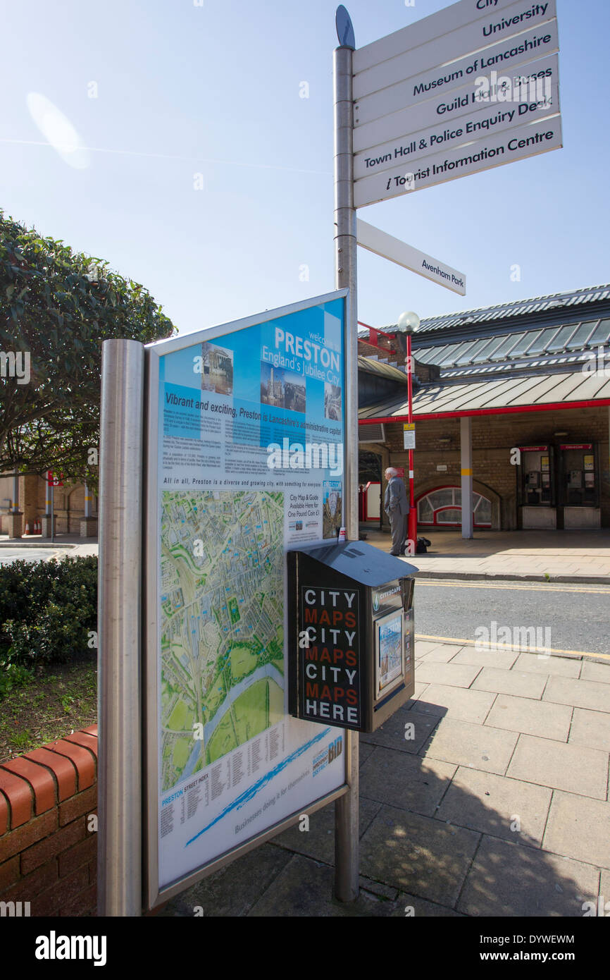 Preston city sign & map tourist information Stock Photo Alamy