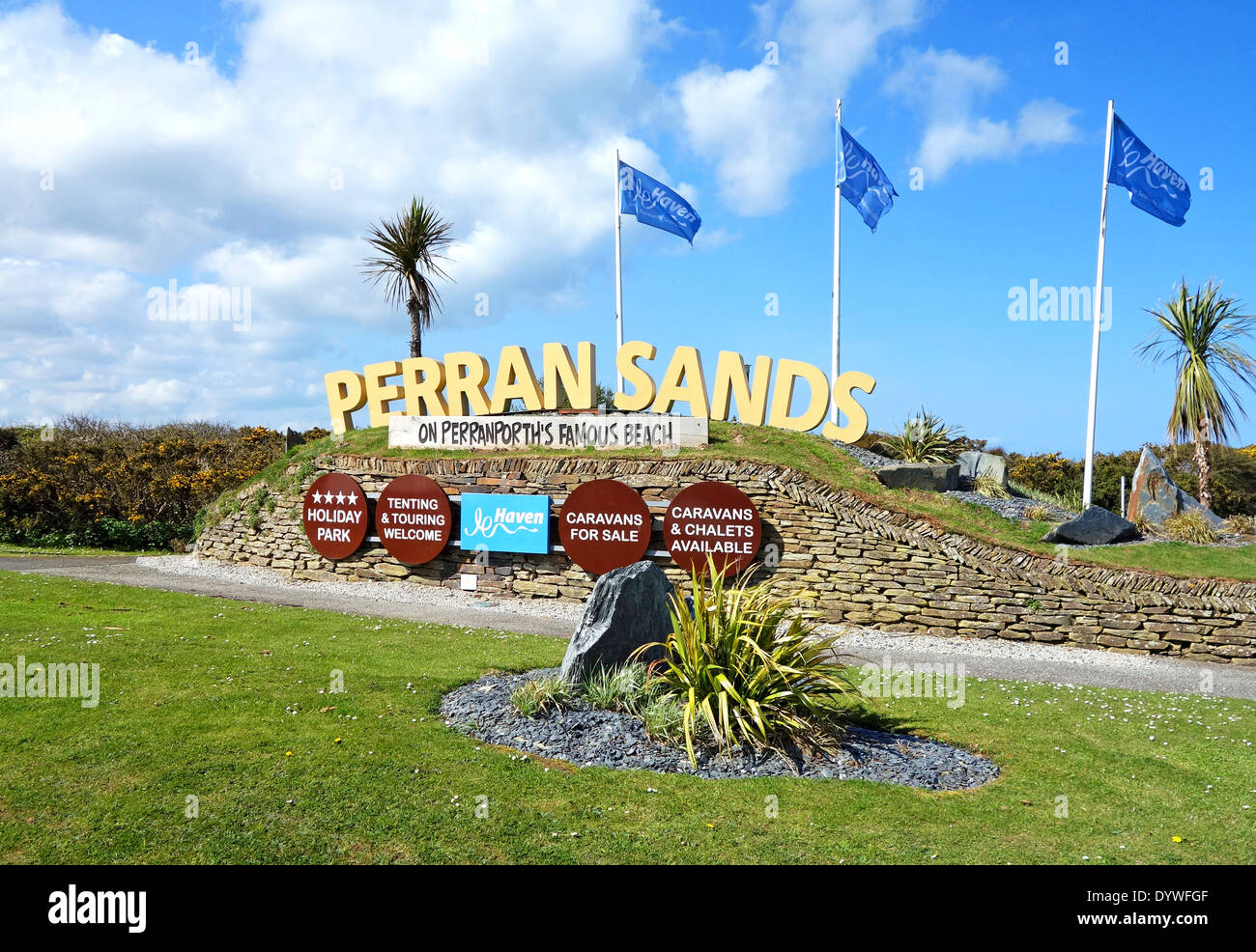 the entrance to perran sands holiday park at perranporth in cornwall