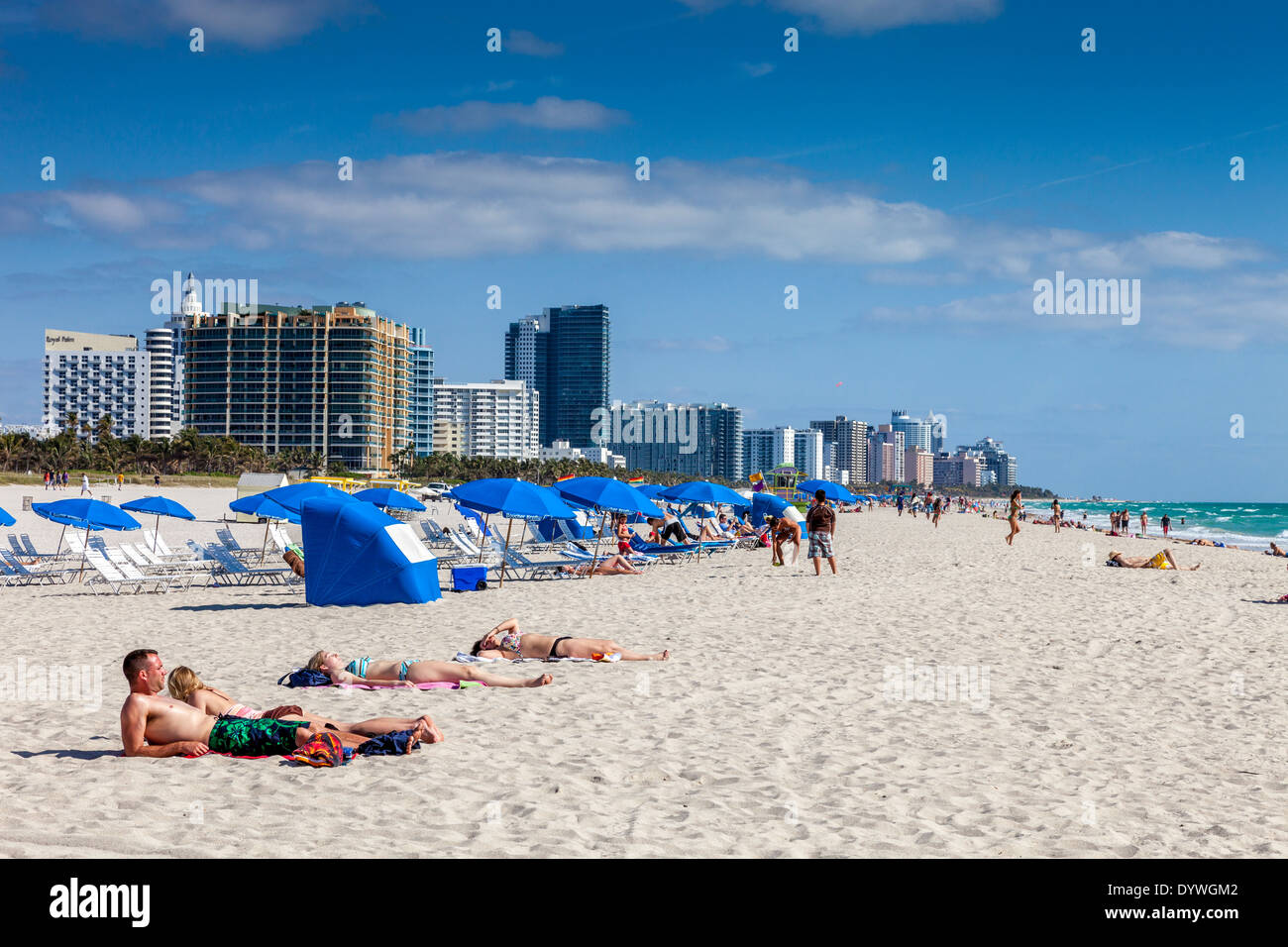 South Beach and City Skyline, Miami, Florida, USA Stock Photo