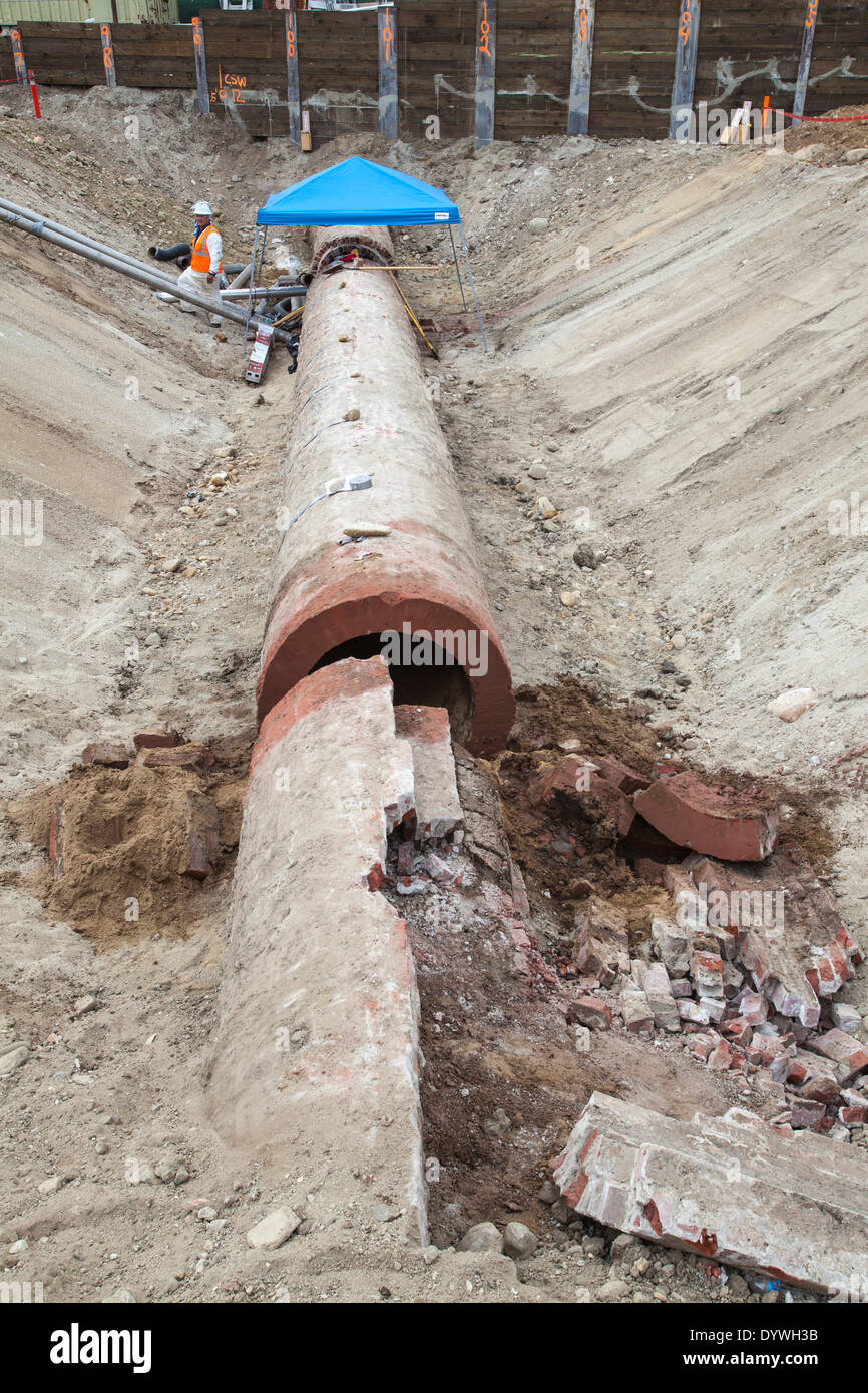 Los Angeles, CA, USA. 25th Apr, 2014. Workers clean out a section and