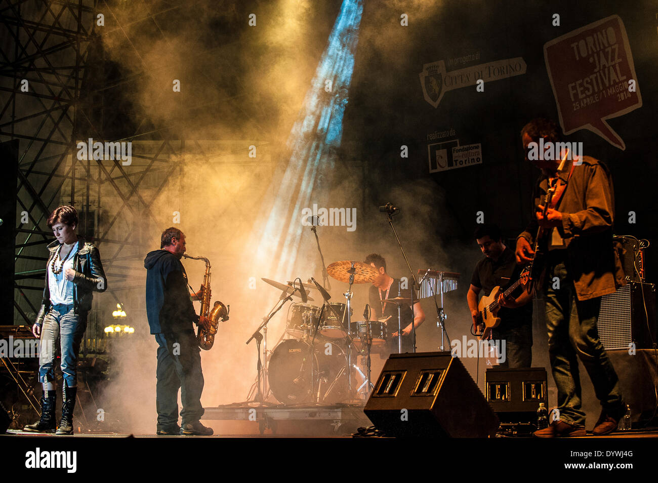 Turin, Italy. 25th Apr, 2014. ' Torino Jazz Festival 2014 - Start of the Festival 25 th April 2014 - Performance of Daniele Sepe und Rote Jazz Fraction Credit:  Realy Easy Star/Alamy Live News Stock Photo