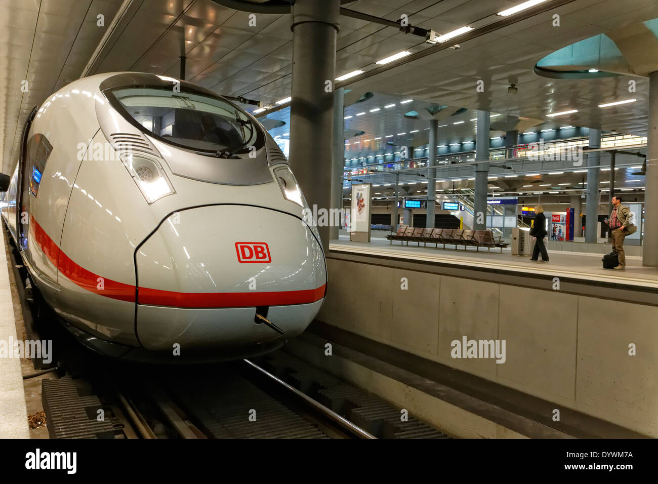 Berlin, Germany, ICE 3 trainset on track 2 in the basement of Berlin Hauptbahnhof Stock Photo