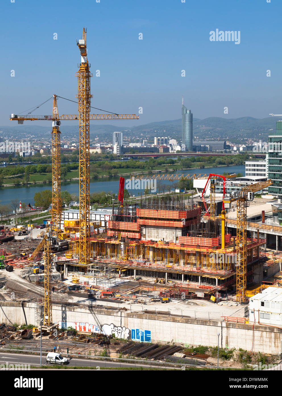 Construction site DC Towers, Vienna, Austria Stock Photo