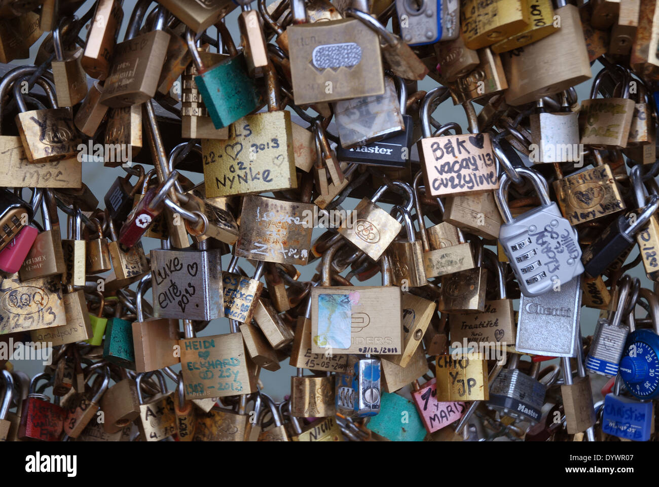 Love Padlocks on the Pont de Arts Bridge, River Seine, Paris France