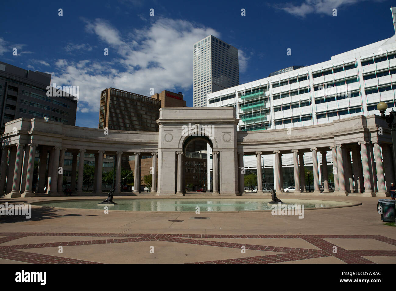 Civic Center (sic) Park with the Voorhies Memorial Seal Pond in the foreground in Denver, Colorado Stock Photo