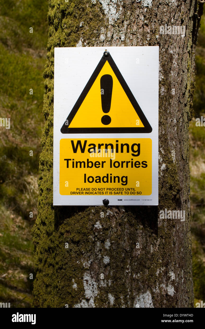 warning timber lorries turning sign near footpath. Somerset Stock Photo