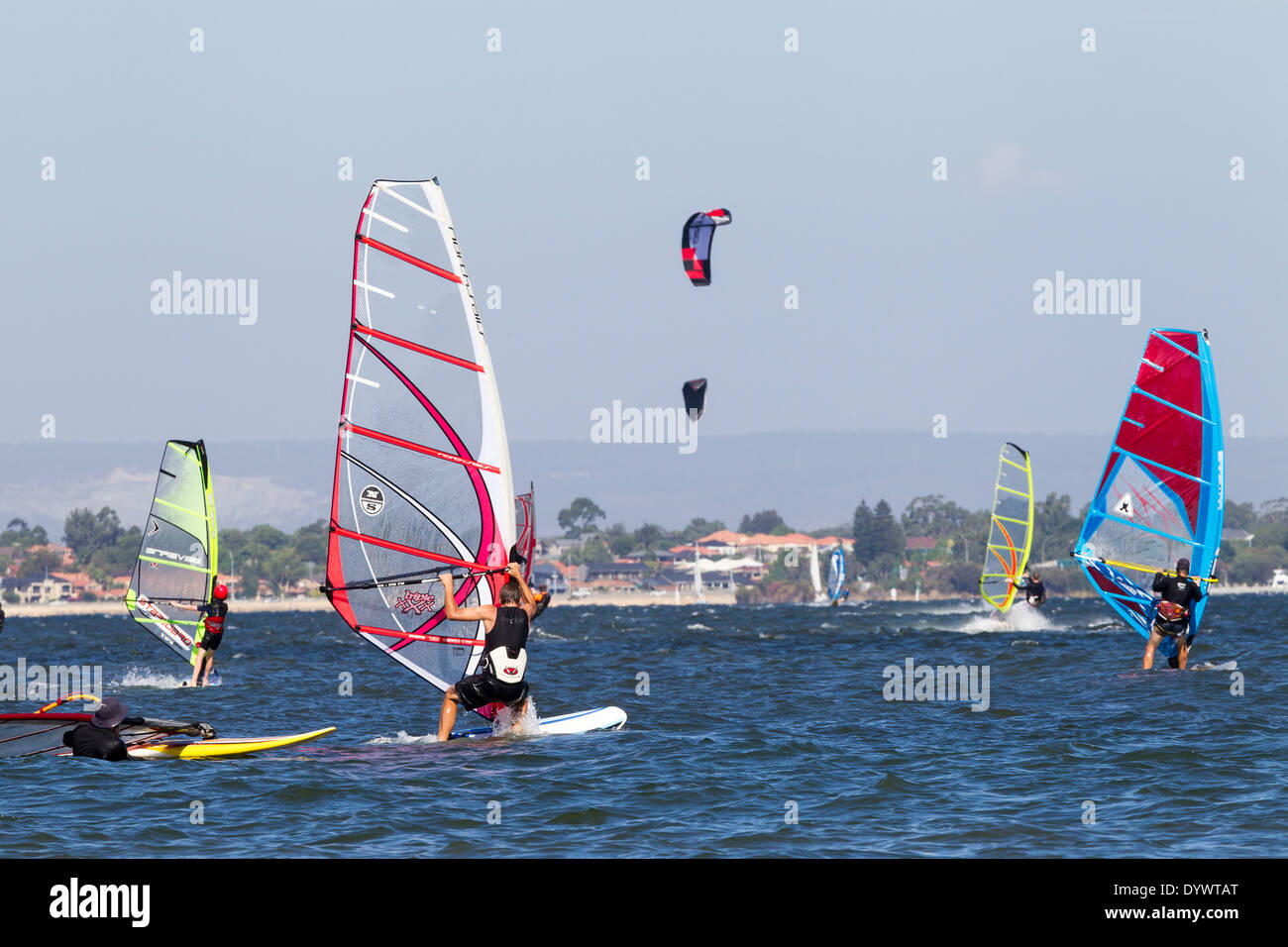 Kite and Wind Surfing at Pelican Point Perth Western Australia Stock