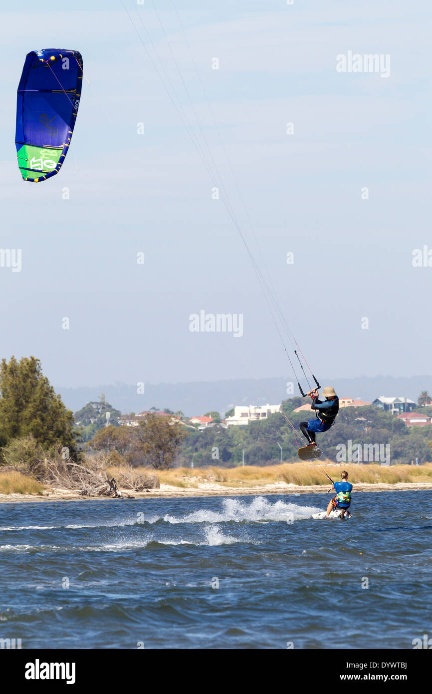 Kite and Wind Surfing at Pelican Point Perth Western Australia Stock