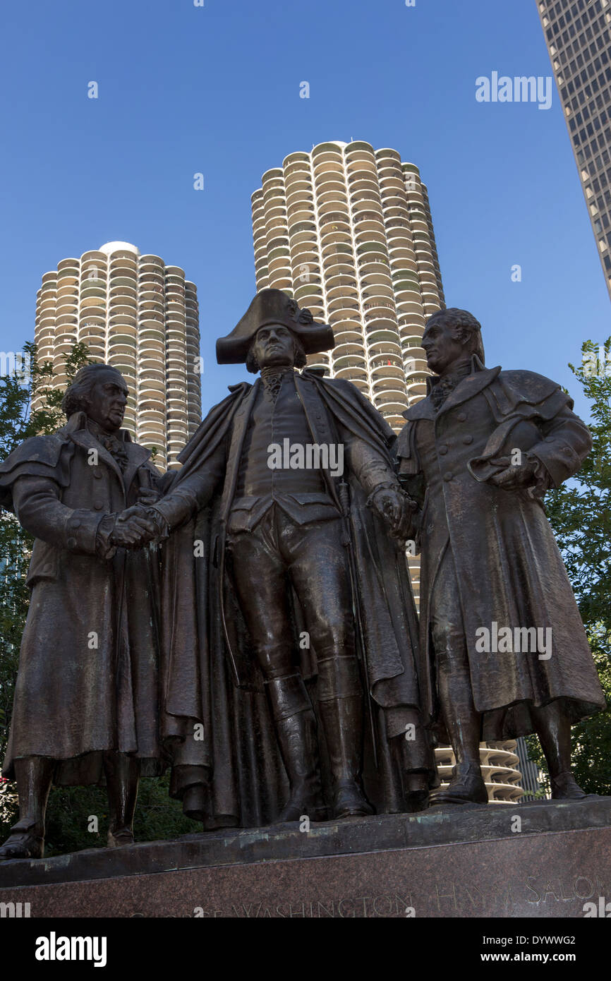 Herald Square Monument of George Washington, Robert Morris and Hyam Salomon  Memorial holding hands in Chicago, IL Stock Photo - Alamy