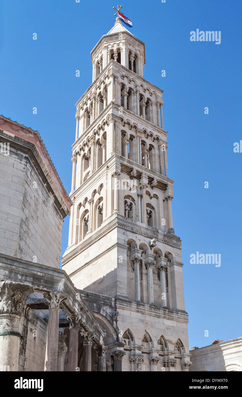Bell Tower of Cathedral of Saint Dominius in Split, Croatia. Stock Photo