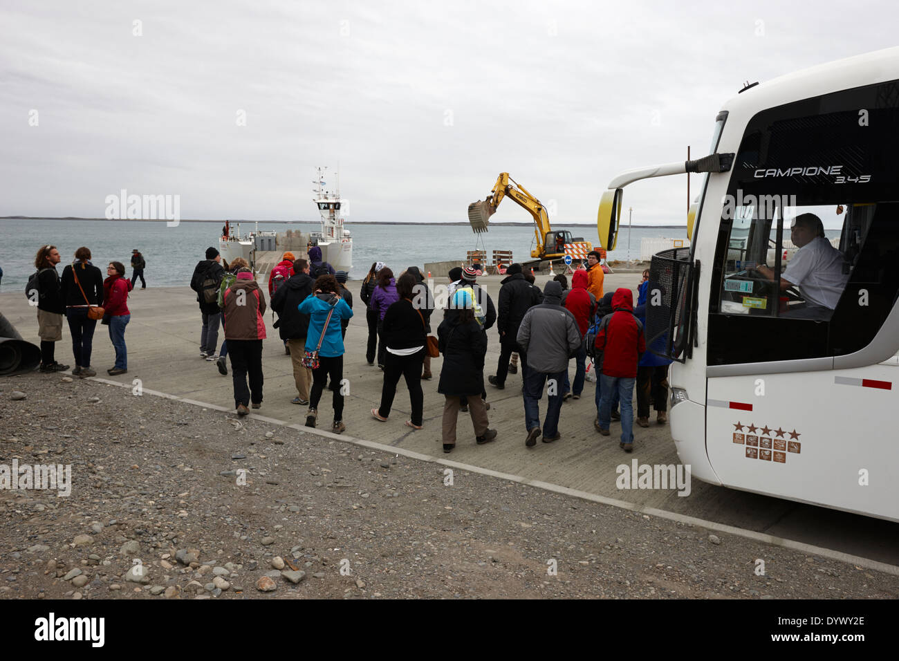 bus passengers from punta arenas to ushuaia waiting on a ferry at Punta  Delgada Chile Stock Photo - Alamy