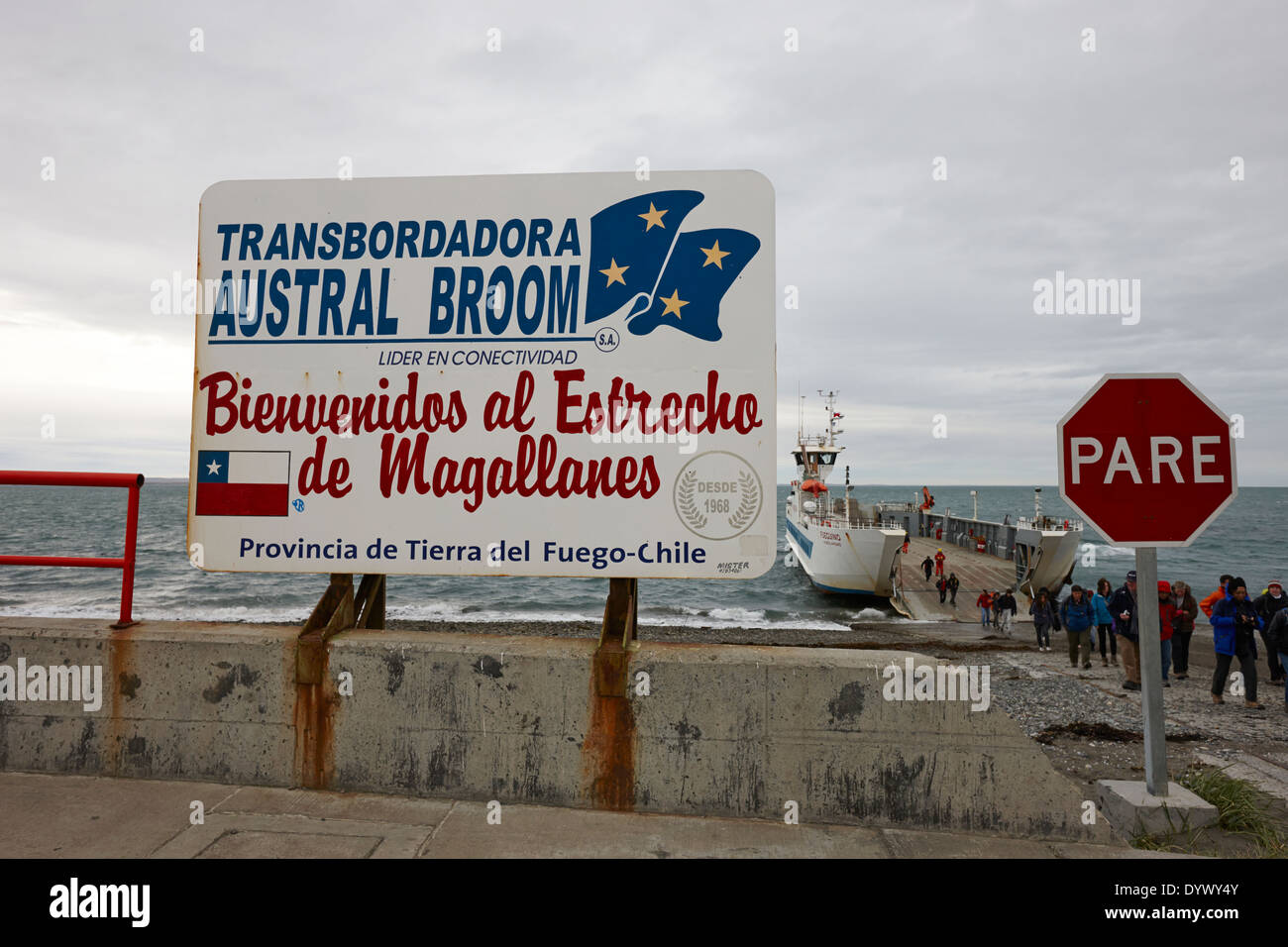 fueguino ferry and the primera angostura sound in the strait of magellan tierra del fuego Chile Stock Photo