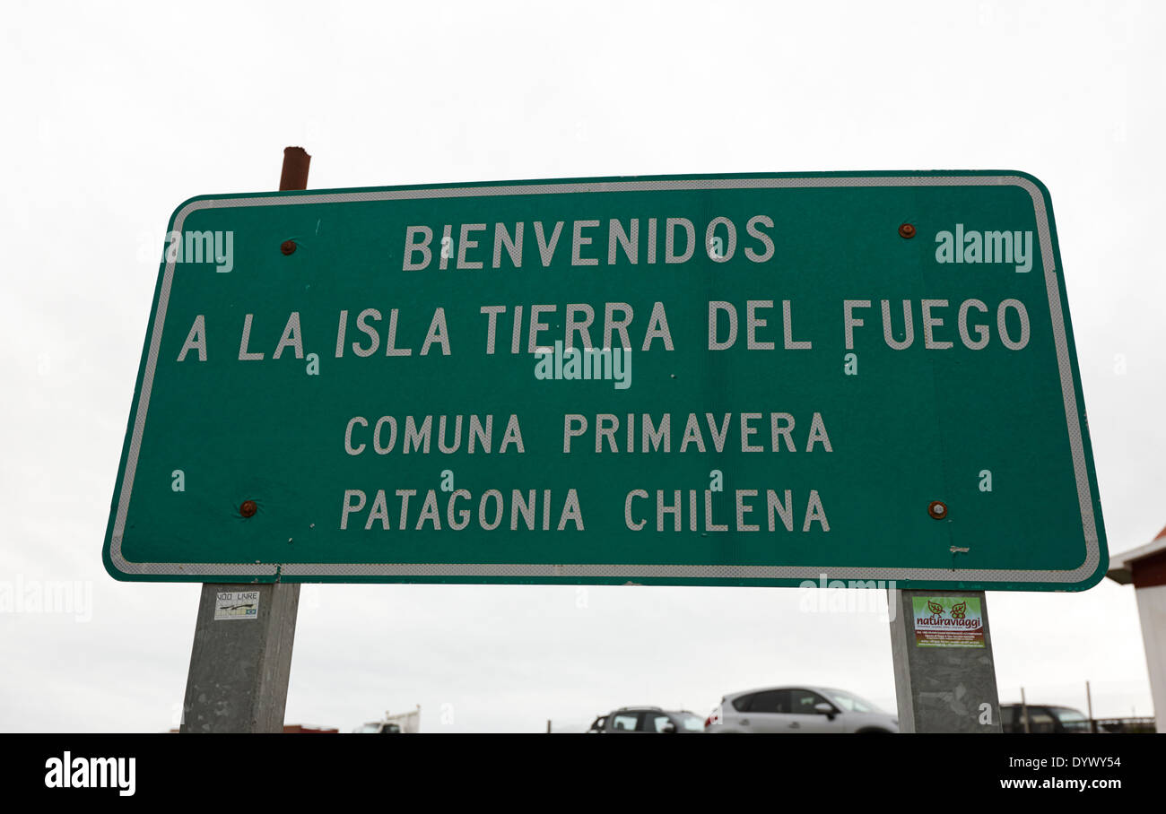 welcome to the island of Tierra Del Fuego sign Chile Stock Photo