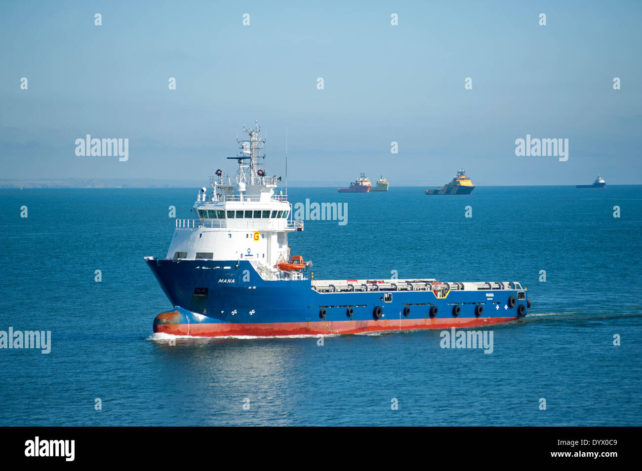 MANA Multi Purpose Offshore Vessel Registered Singapore sailing into Aberdeen, Scotland.  SCO 9062 Stock Photo