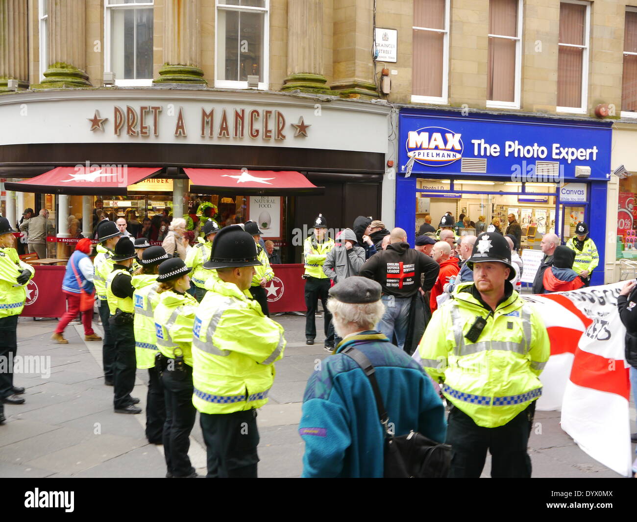 Newcastle upon Tyne, England UK. 26th April 2014. Police officers line