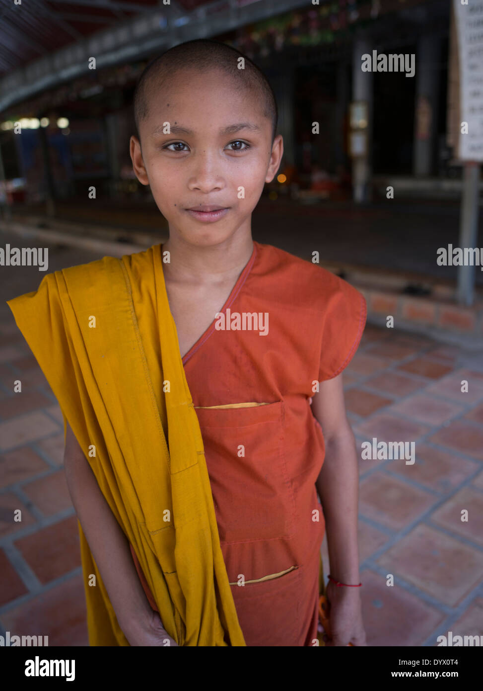 Young Buddhist monk at Angkor Wat, Siem Reap, Cambodia Stock Photo
