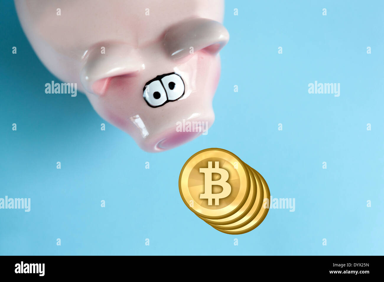 The virtual currency Bitcoin piggy bank Stock Photo