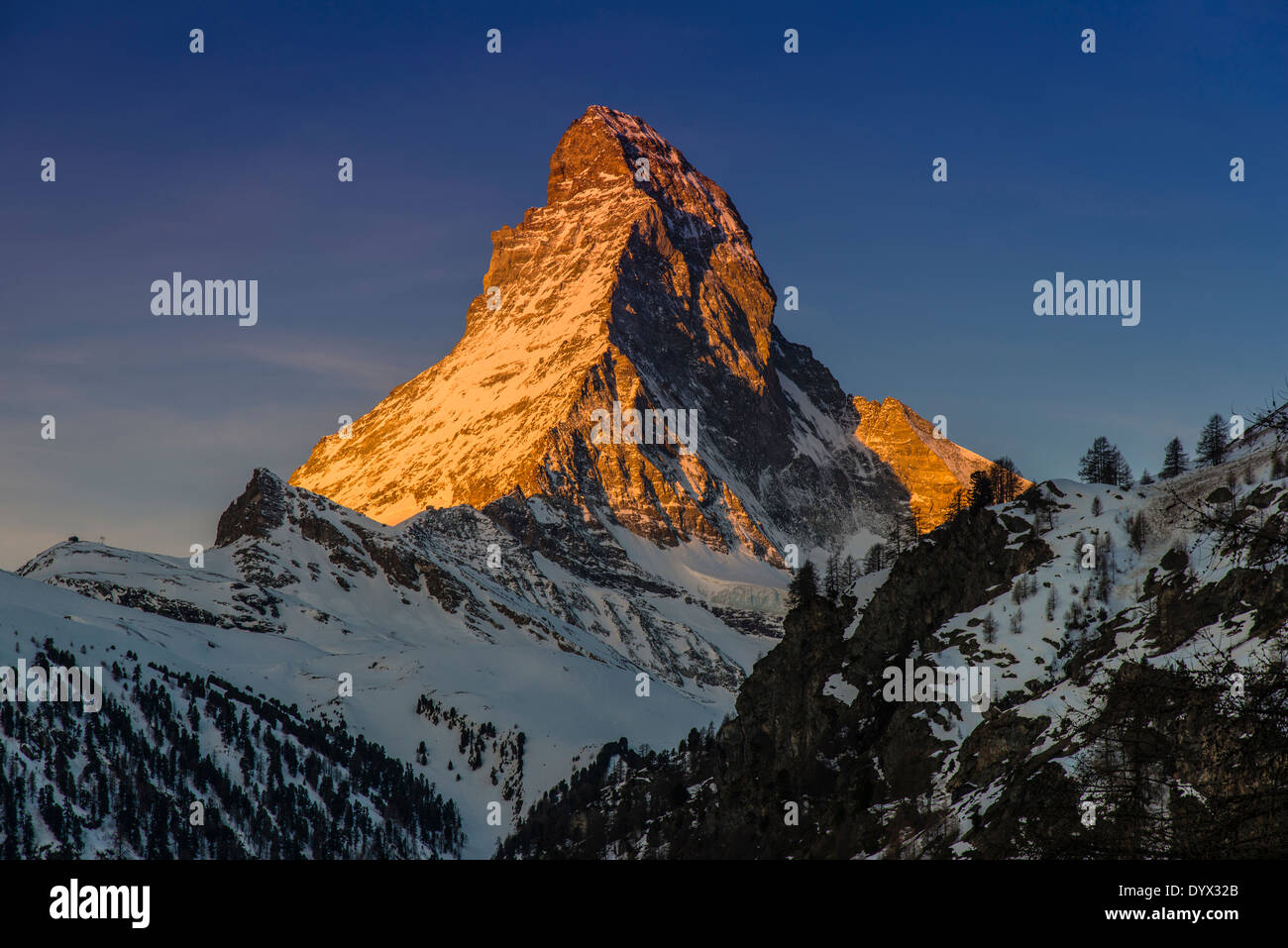 Matterhorn at sunrise, Zermatt, Wallis or Valais, Switzerland Stock Photo
