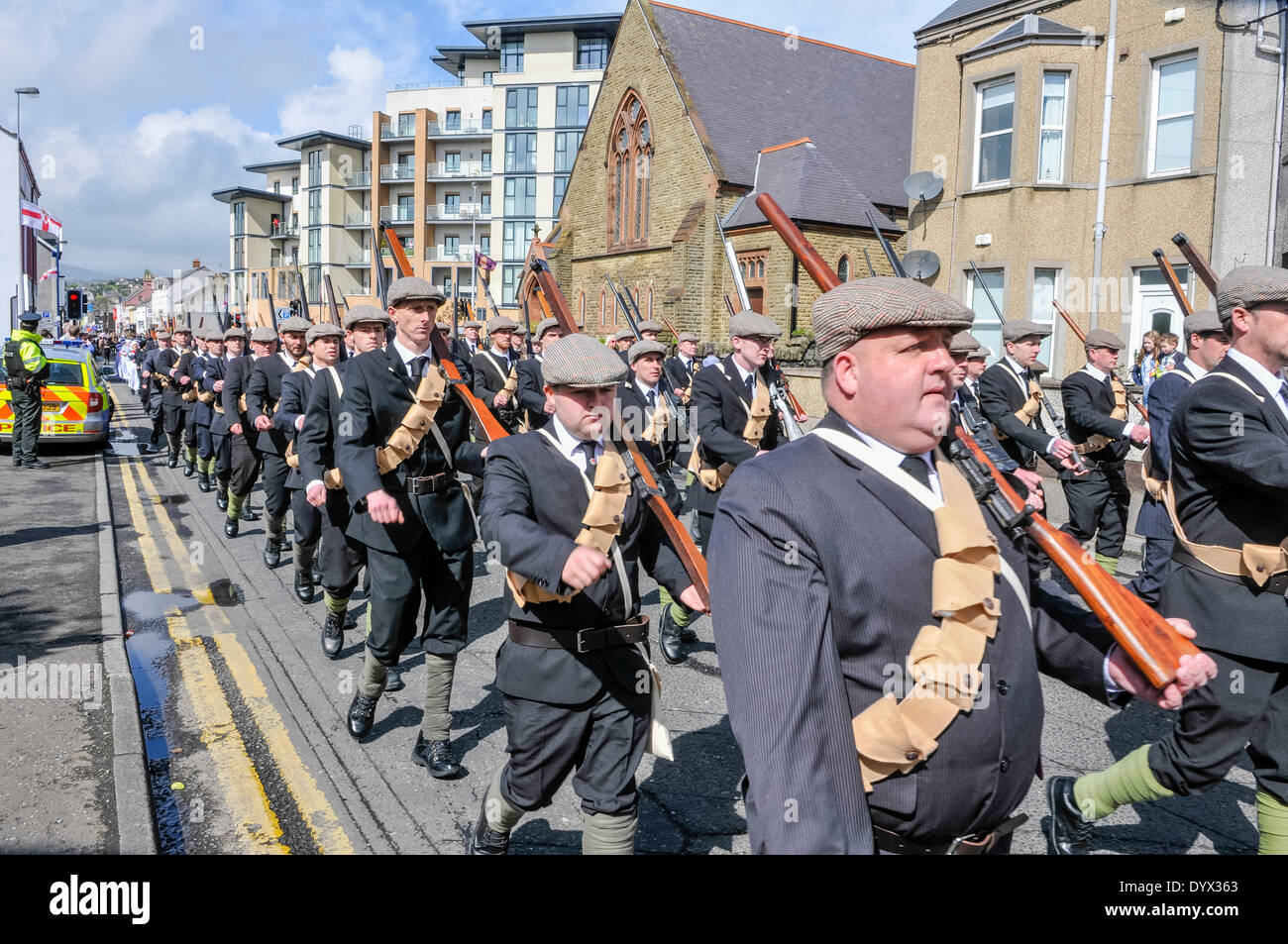 Larne, Northern Ireland. 26 Apr 2014 - A parade, with over 3000 participants, was held in honour of the centenary of gun-running, when 50,000 guns and ammunition were brought into Northern Ireland to arm the Ulster Volunteer Force (UVF) Credit:  Stephen Barnes/Alamy Live News Stock Photo