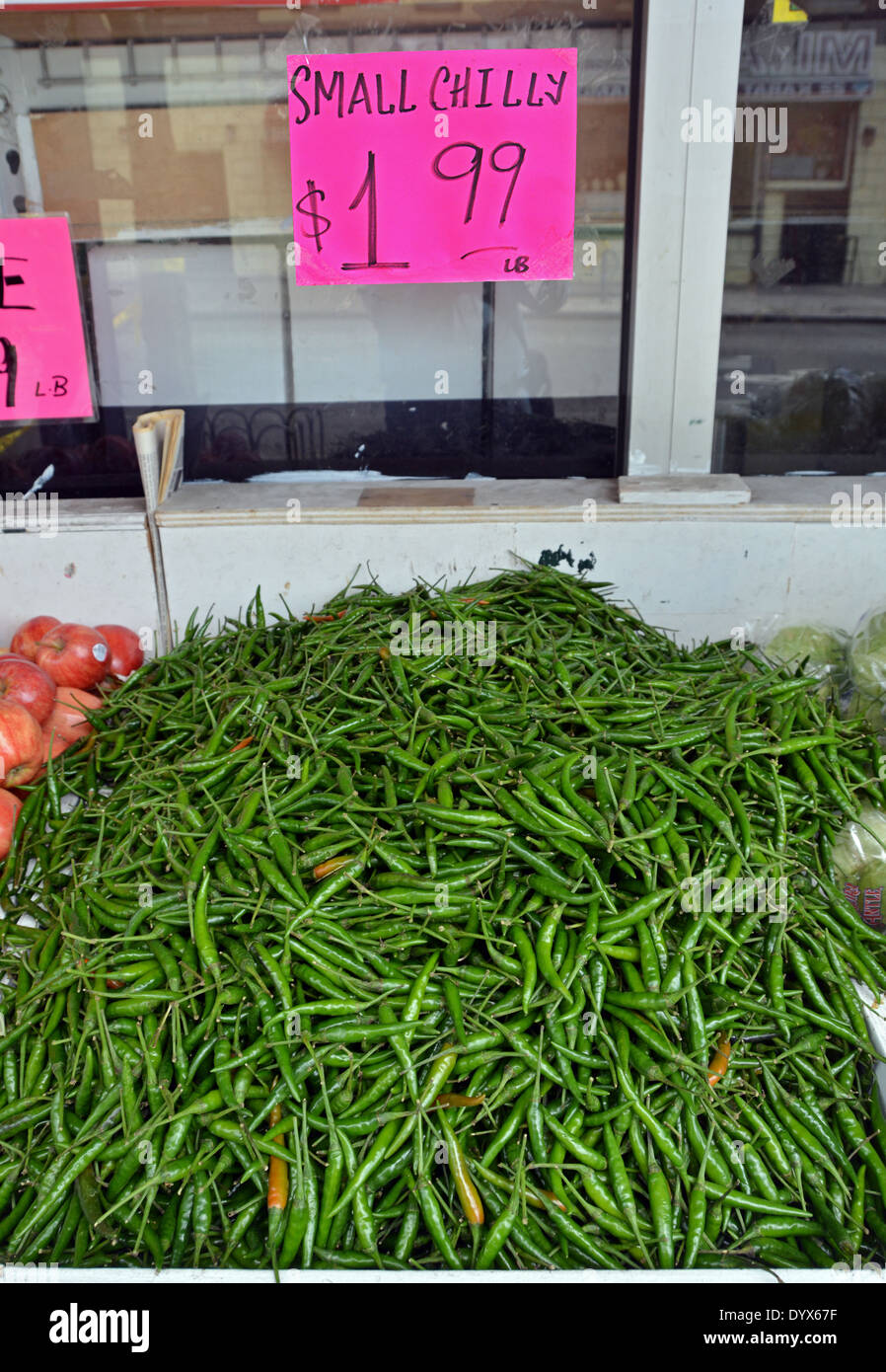 A sign at an Indian supermarket in Jackson Heights Queens New York with a misspelled word Stock Photo