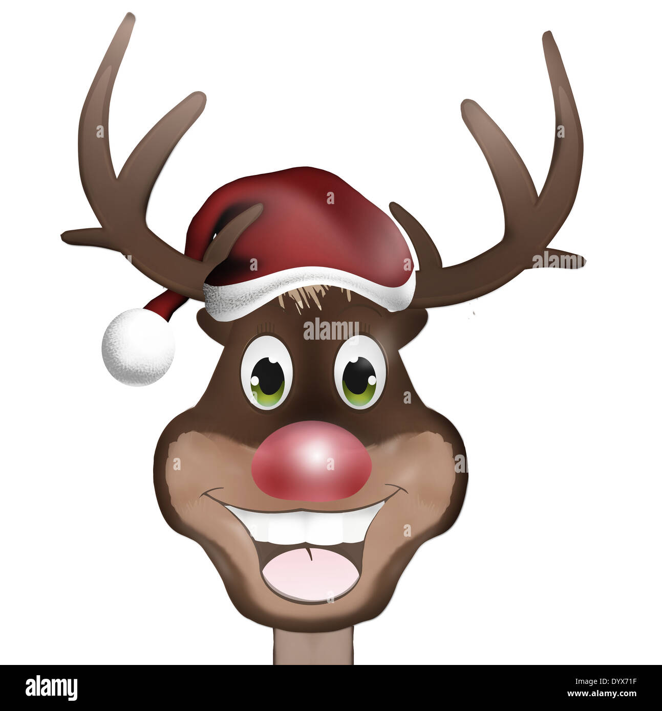 Rudolph With Christmas Hat And Happy Smile Stock Photo Rudolph With Christmas Hat And Happy Smile Stock Photo