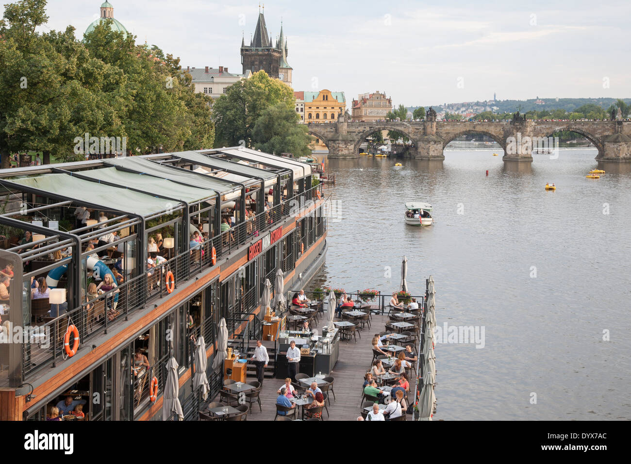 Grosseto Marina Restaurant and Charles Bridge, Prague, Czech Republic Stock Photo
