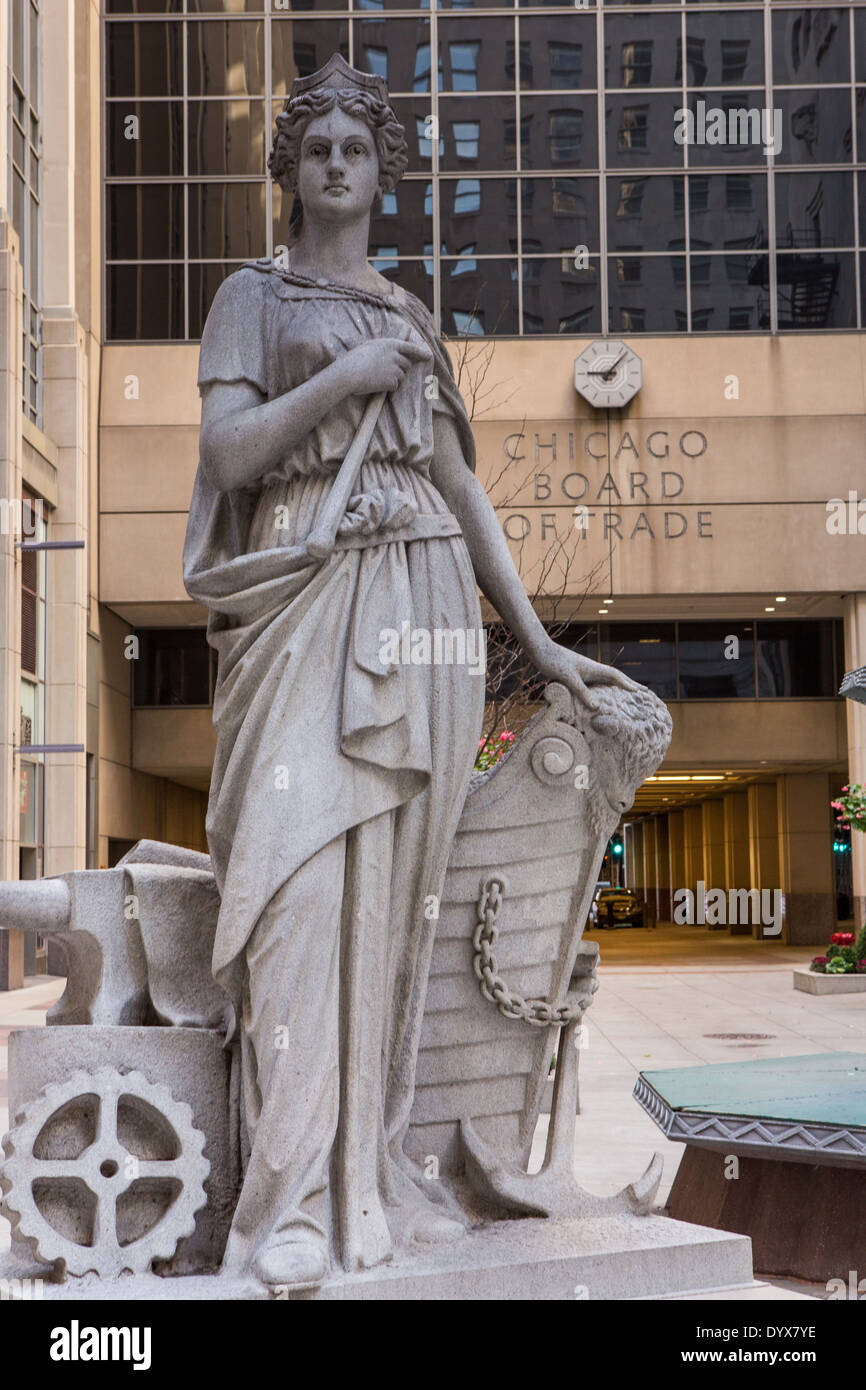 Original 1930 granite statue of Industry by Alvin Meyer outside the Chicago Board of Trade building Chicago, IL. Stock Photo