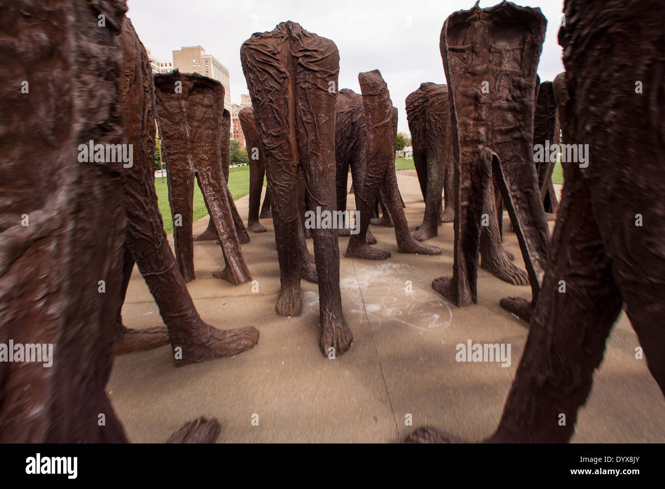 Agora a group of 106 headless and armless iron sculptures by Polish artist Magdalena Abakanowicz, in Grant Park Chicago, Illinois USA Stock Photo