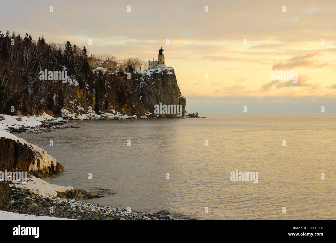 Winter Sunrise On Lake Superior Near The Split Rock Lighthouse, Minnesota, USA Stock Photo